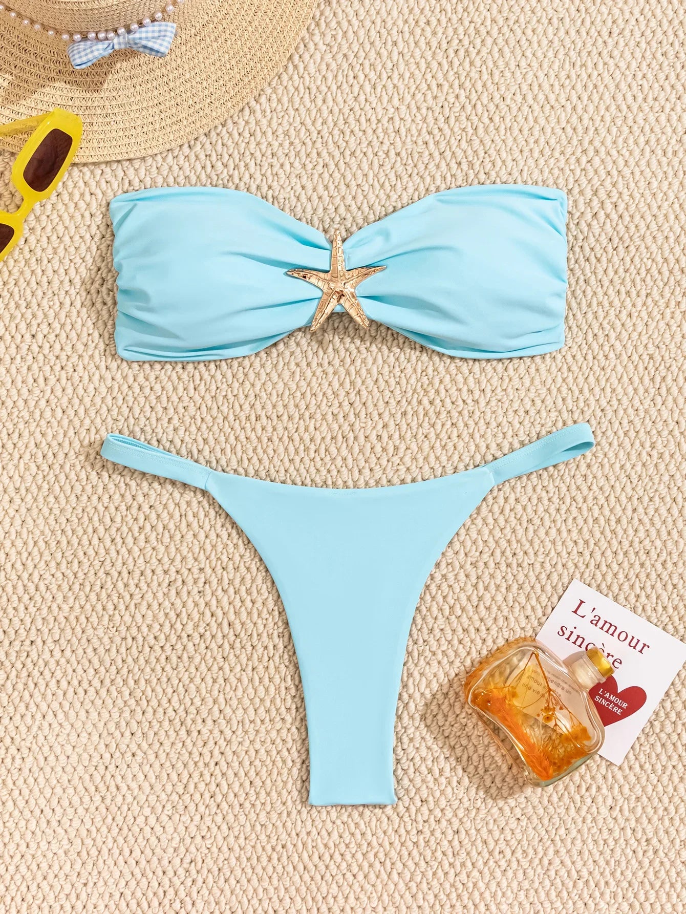 Bikini Bandeau Bleu Ciel – Élégance & Confort | YLOLYA SWIM