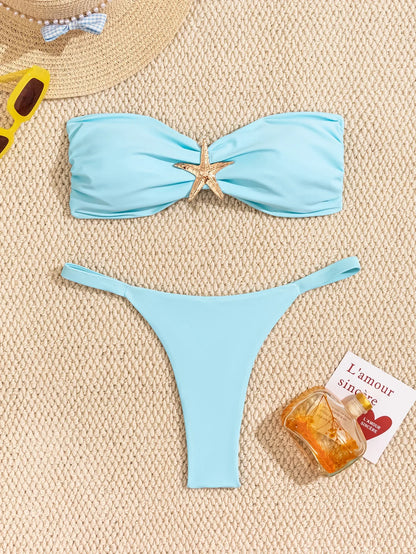 Bikini Bandeau Bleu Ciel – Élégance & Confort | YLOLYA SWIM