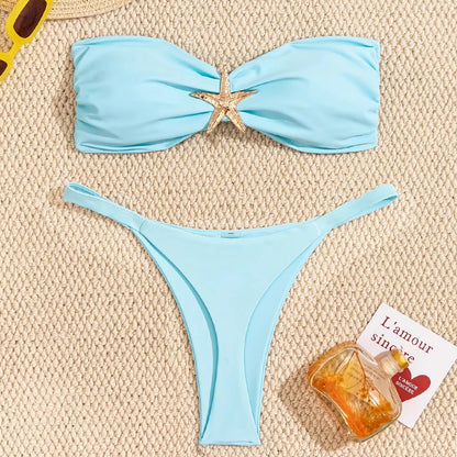 Bikini Bandeau Bleu Ciel – Élégance & Confort | YLOLYA SWIM