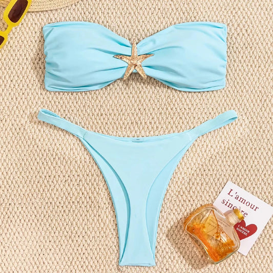 Bikini Bandeau Bleu Ciel – Élégance & Confort | YLOLYA SWIM