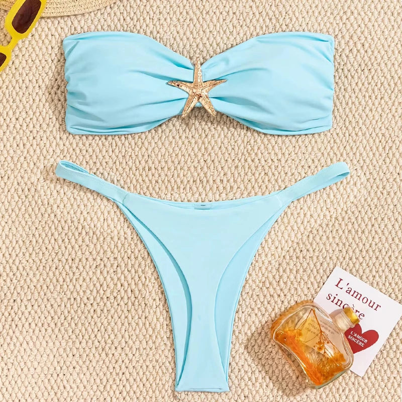 Bikini Bandeau Bleu Ciel – Élégance & Confort | YLOLYA SWIM