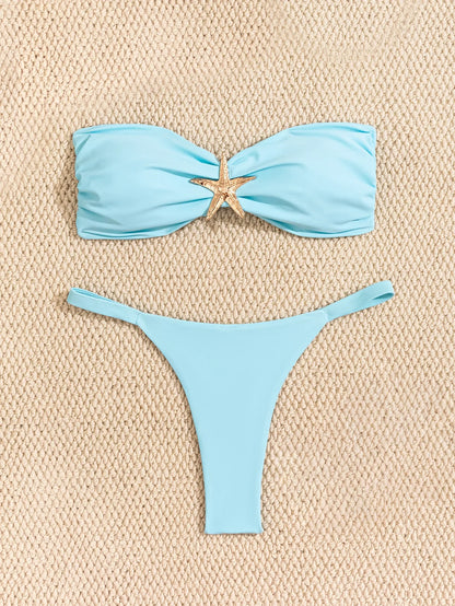 Bikini Bandeau Bleu Ciel – Élégance & Confort | YLOLYA SWIM